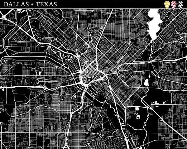 Mapa Simple Dallas Texas Usa Versión Blanco Negro Para Fondos — Vector de stock