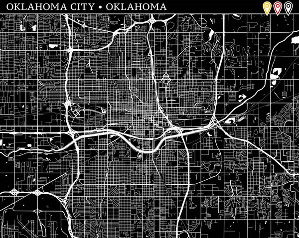 Mapa Simple Oklahoma City Oklahoma Estados Unidos Versión Blanco Negro — Archivo Imágenes Vectoriales