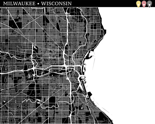 Mapa Simple Milwaukee Wisconsin Versión Blanco Negro Para Fondos Estampados — Archivo Imágenes Vectoriales