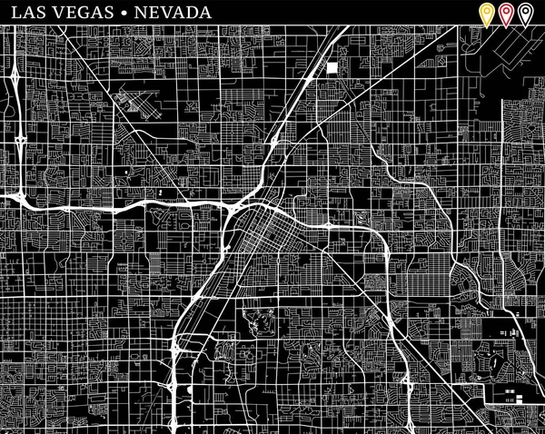 Mapa Simple Las Vegas Nevada Estados Unidos Versión Blanco Negro — Vector de stock