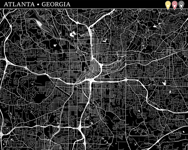 アメリカ ジョージア州アトランタの単純なマップ きれいな背景やプリントの黒と白のバージョンです このアトランタの地図にはがグループ化され バージョン ベクターに移動した Separetly をすることができます つのマーカーが含まれて — ストックベクタ