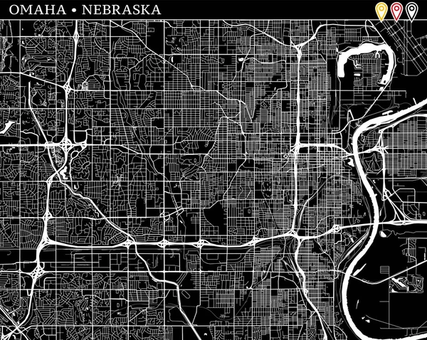 Mapa Simple Omaha Nebraska Estados Unidos Versión Blanco Negro Para — Archivo Imágenes Vectoriales