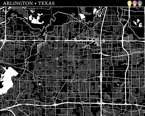 Mapa Simple Arlington Texas Estados Unidos Versión Blanco Negro Para — Vector de stock