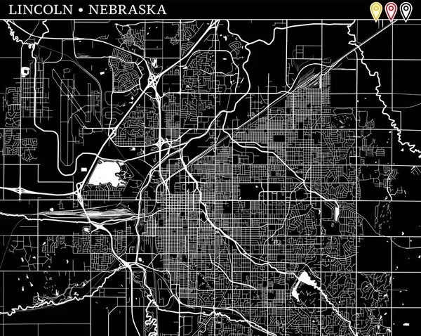Mapa Simple Lincoln Nebraska Estados Unidos Versión Blanco Negro Para — Archivo Imágenes Vectoriales