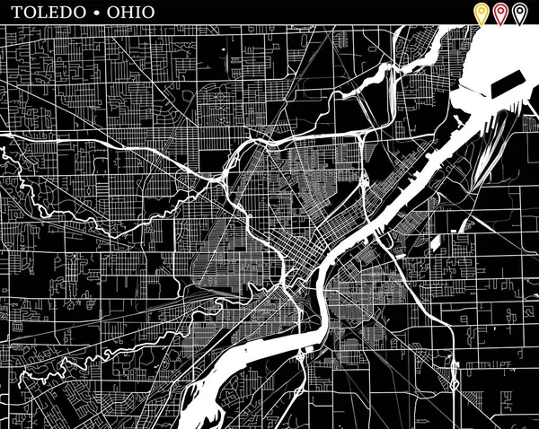 Mapa Simple Toledo Ohio Versión Blanco Negro Para Fondos Estampados — Archivo Imágenes Vectoriales