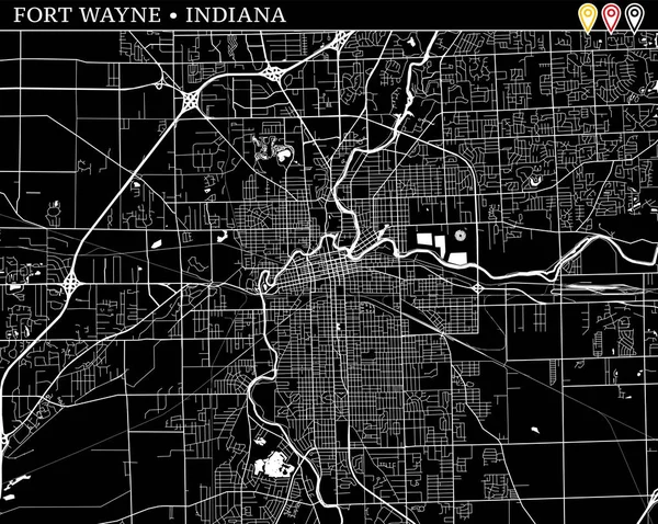 Mapa Simple Fort Wayne Indiana Versión Blanco Negro Para Fondos — Archivo Imágenes Vectoriales