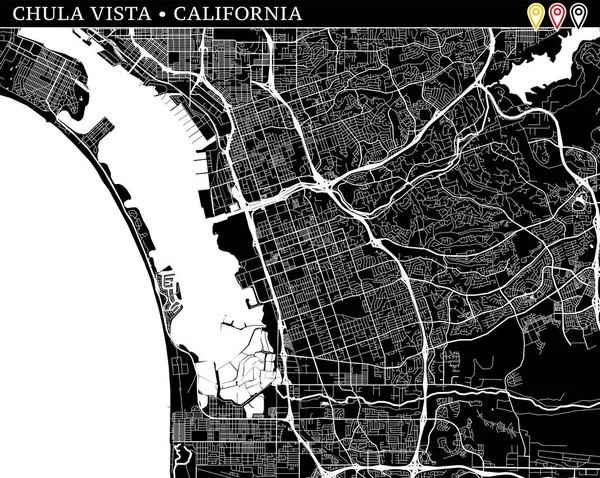 Mapa Simple Chula Vista California Versión Blanco Negro Para Fondos — Vector de stock