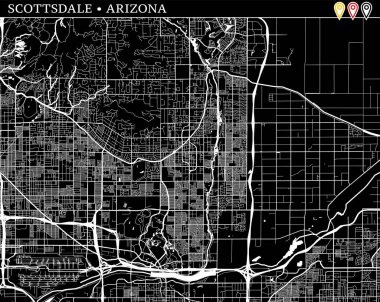 Scottsdale, Arizona, ABD basit haritası. Temiz arka plan ve baskılar için siyah beyaz versiyonu. Bu harita Scottsdale gruplandırılır ve taşınan separetly vektör versiyonu olabilir üç işaretleri içerir.