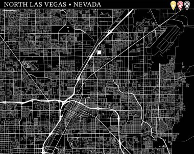 North Las Vegas, Nevada, ABD basit haritası. Temiz arka plan ve baskılar için siyah beyaz versiyonu. Bu harita Kuzey Las Vegas gruplandırılır ve taşınan separetly vektör versiyonu olabilir üç işaretleri içerir.