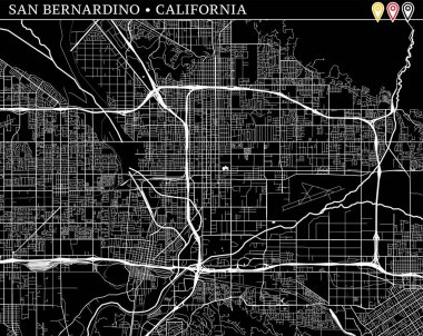 San Bernardino, Kaliforniya, ABD basit haritası. Temiz arka plan ve baskılar için siyah beyaz versiyonu. Bu harita San Bernardino gruplandırılır ve taşınan separetly vektör versiyonu olabilir üç işaretleri içerir.
