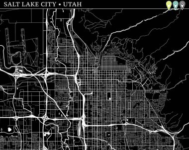 Salt Lake City, Utah, Amerika Birleşik Devletleri basit haritası. Arka plan için siyah beyaz versiyonu. Salt Lake City bu Haritası gruplandırılır ve taşınan separetly vektör versiyonu olabilir üç işaretleri içerir.