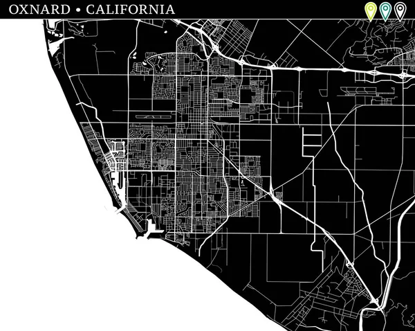 Mapa Simple Oxnard California Versión Blanco Negro Para Fondos Este — Vector de stock