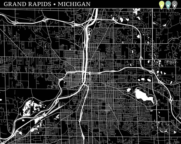 Mapa Simple Grand Rapids Michigan Versión Blanco Negro Para Fondos — Archivo Imágenes Vectoriales