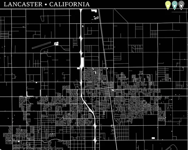 Mapa Simple Lancaster California Versión Blanco Negro Para Fondos Este — Vector de stock