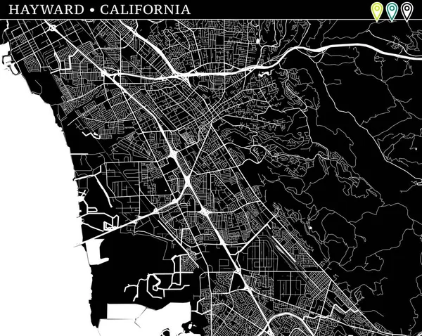 Mapa Simple Hayward California Versión Blanco Negro Para Fondos Este — Vector de stock