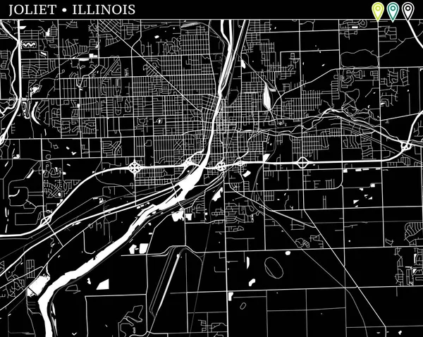Mapa Simple Joliet Illinois Versión Blanco Negro Para Fondos Este — Archivo Imágenes Vectoriales