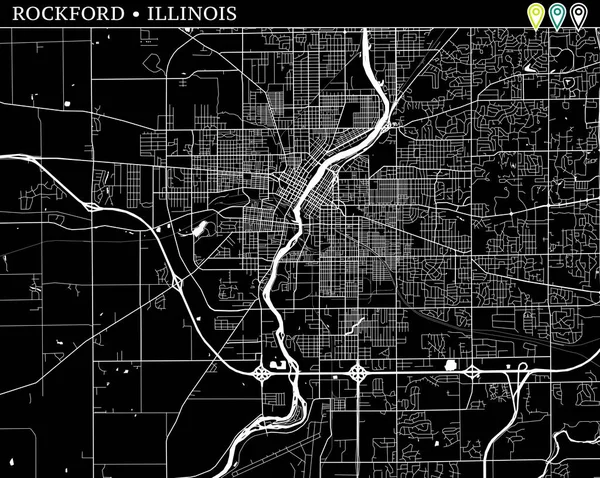 Mapa Simple Rockford Illinois Versión Blanco Negro Para Fondos Este — Archivo Imágenes Vectoriales