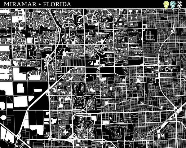 Mapa Simple Miramar Florida Estados Unidos Versión Blanco Negro Para — Vector de stock