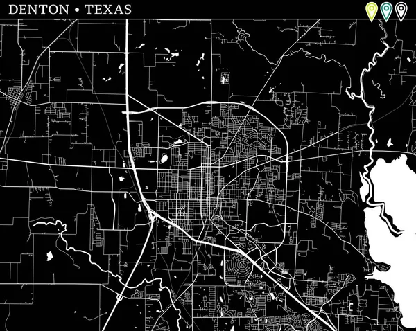 Prosta mapa Denton, Texas — Wektor stockowy