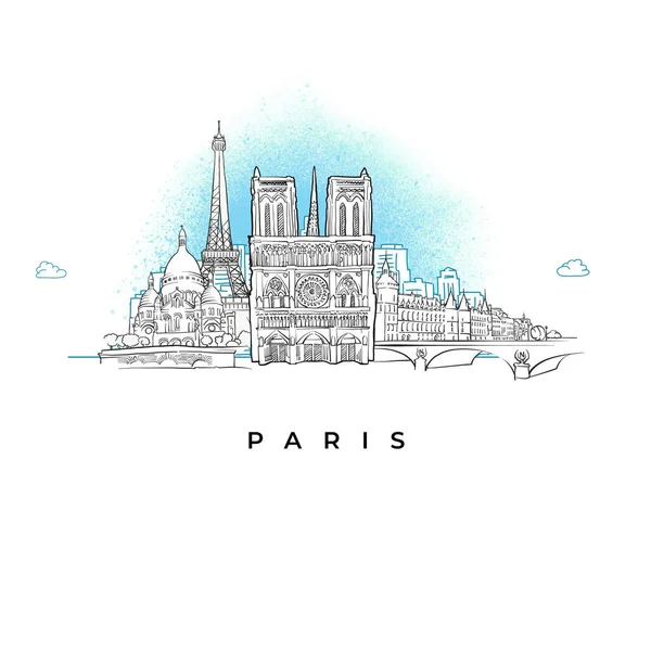City Skyline Paris France Hand Drawn Vector Illustration — Stock Vector