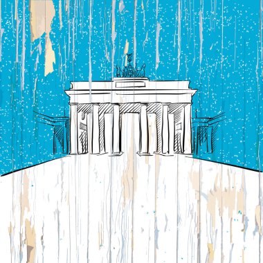 Berlin kapı ahşap üzerine çizim. Antika arka plan üzerinde vektör çizim.