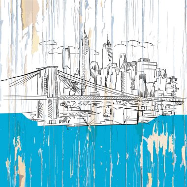 New York Metropolis çizim. Antika arka plan üzerinde vektör çizim.