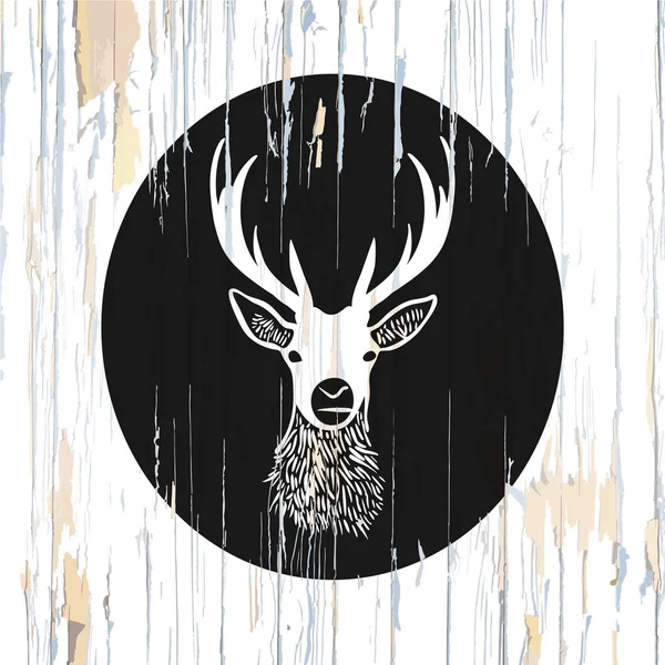 木材にビンテージの鹿ロゴ ベクトル図 — ストックベクタ