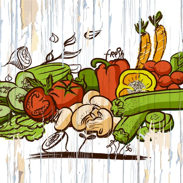 Verduras Vendimia Madera Ilustración Alimentos Vectoriales — Vector de stock