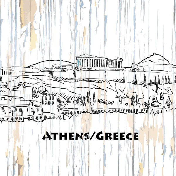 Vintage Athens Skyline Desenho Ilustração Vetorial Sobre Fundo Vintage —  Vetores de Stock