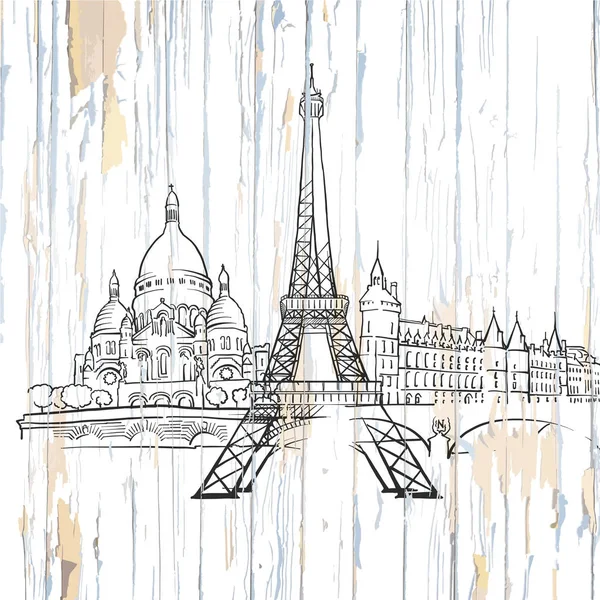 Париж Рисует Дереве Векторная Иллюстрация Винтажном Фоне — стоковый вектор