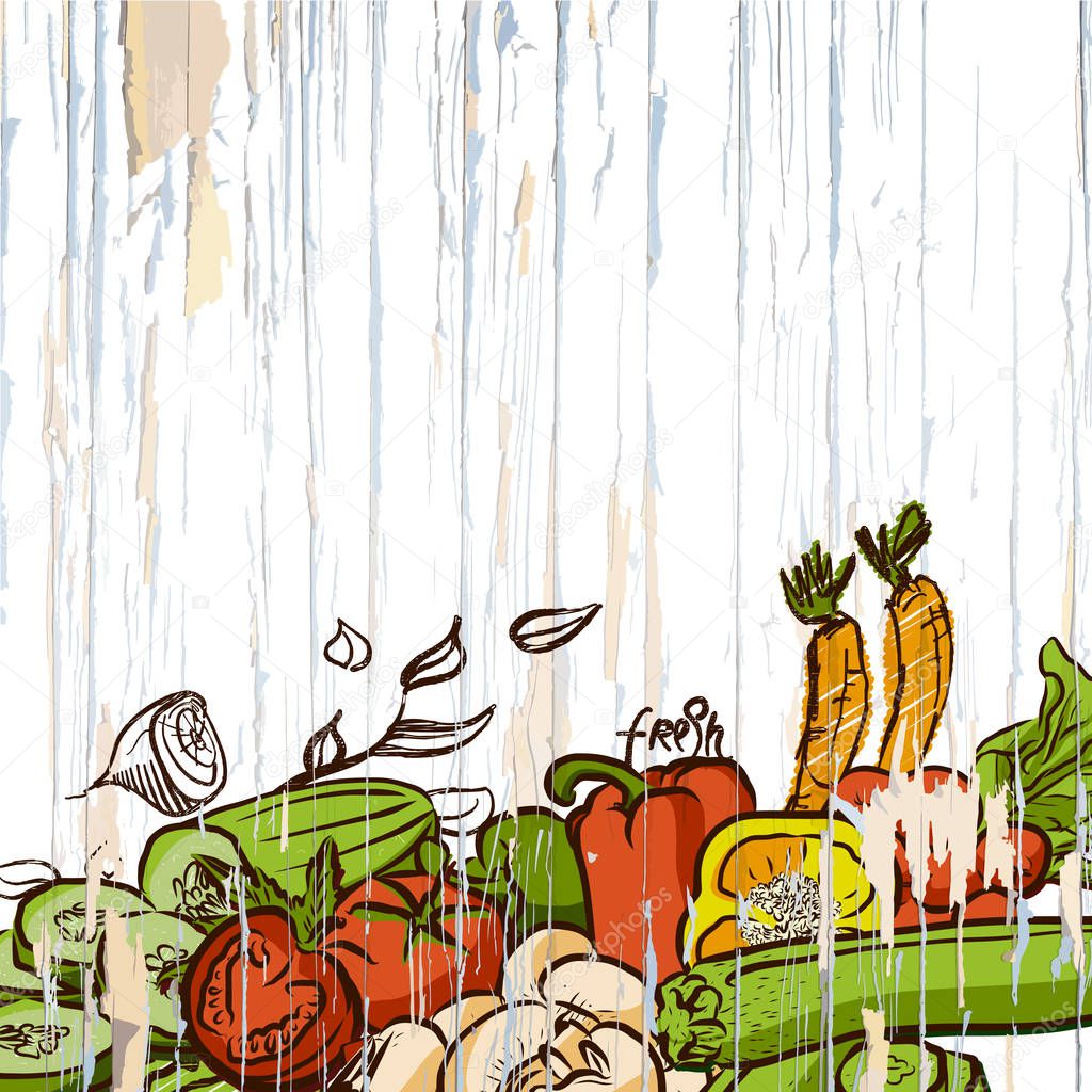 vintage vegetables menu background. Vector food illustration.