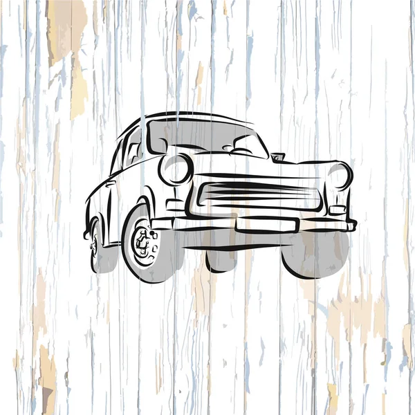 Vintage German Car Wooden Background Vector Illustration Drawn Hand — Stock Vector