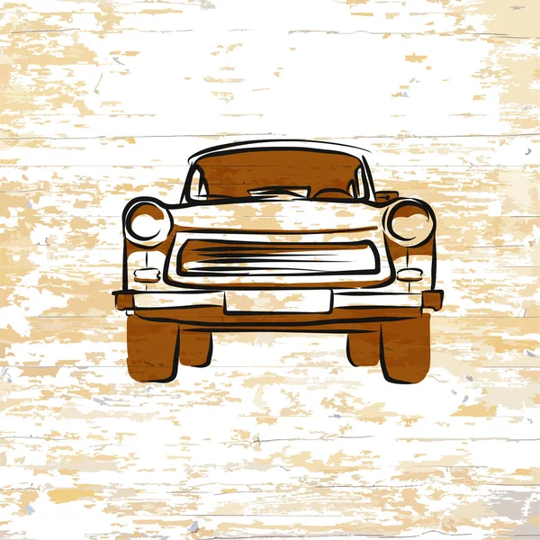 Vintage German Car Icon Wooden Background Vector Illustration Drawn Hand — Stock Vector