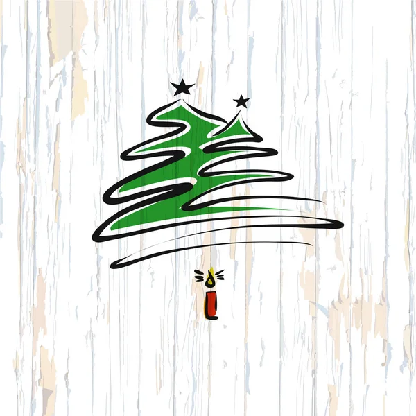 Kerstboom Kalligrafische Schets Houten Achtergrond Vectorillustratie Met Hand Getekend — Stockvector