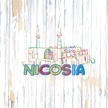 Renkli Nicosia ahşap arka plan üzerinde çizim
