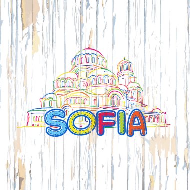 Renkli Sofia ahşap arka plan üzerinde çizim