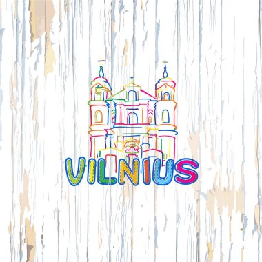 Renkli Vilnius ahşap arka plan üzerinde çizim