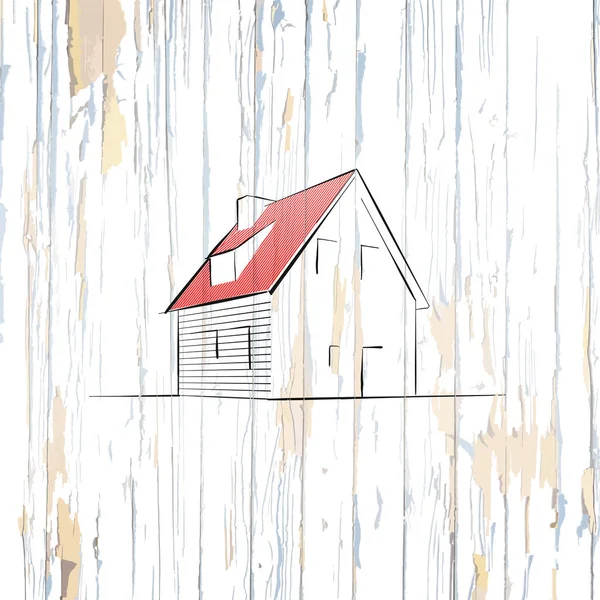 シンプルな家の木製の背景上に描画します 手描きのベクトル ビンテージ イラスト — ストックベクタ