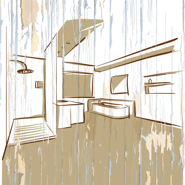 Cuarto Baño Moderno Del Hotel Boceto Vintage Ilustración Vectorial Dibujada — Vector de stock