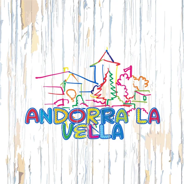 Andorra Colorido Desenho Sobre Fundo Madeira — Vetor de Stock