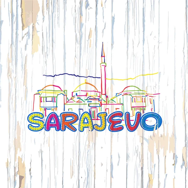 Dibujo Colorido Sarajevo Sobre Fondo Madera — Archivo Imágenes Vectoriales
