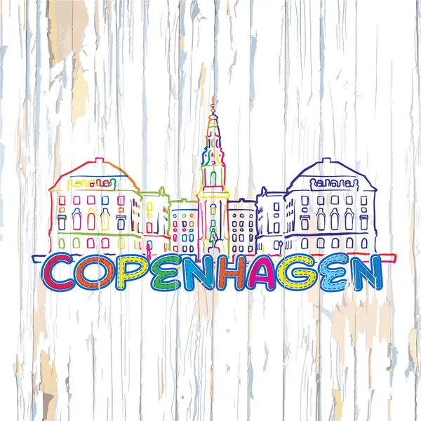 五颜六色的哥本哈根绘画在木背景 — 图库矢量图片