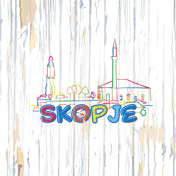 Kleurrijke Skopje Puttend Uit Houten Achtergrond — Stockvector