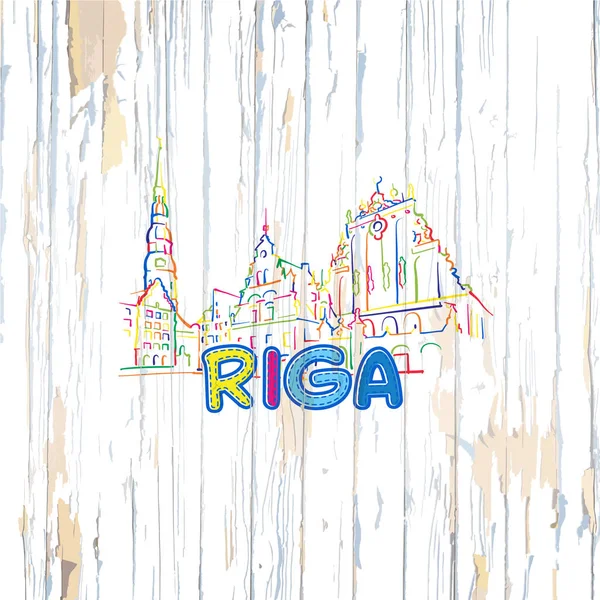 Desenho Riga Colorido Sobre Fundo Madeira — Vetor de Stock