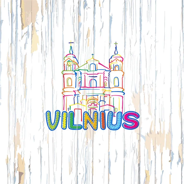 Färgglada Vilnius Ritning Trä Bakgrund — Stock vektor