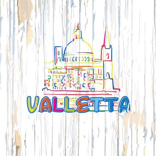 Dibujo Colorido Valetta Sobre Fondo Madera — Archivo Imágenes Vectoriales