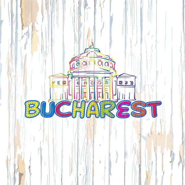 Kleurrijke Bucharest Puttend Uit Houten Achtergrond — Stockvector