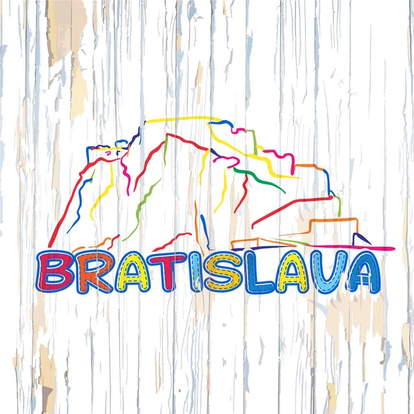 Renkli Bratislava Ahşap Arka Plan Üzerinde Çizim — Stok Vektör