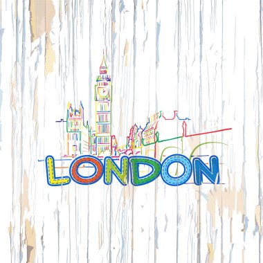 Renkli Londra ahşap arka plan üzerinde çizim