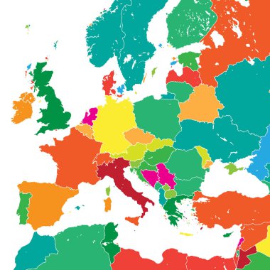 Avrupa'nın renkli harita. Duvar sanatı ve pazarlama kare biçiminde için vektör çizim şablonu.